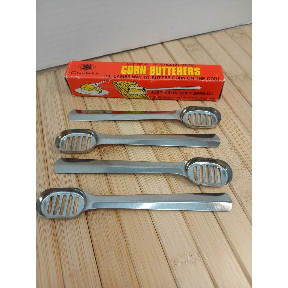 Vintage Chadwick Stainless Steel Corn Butterers Set of 4 Japan 92954 1976